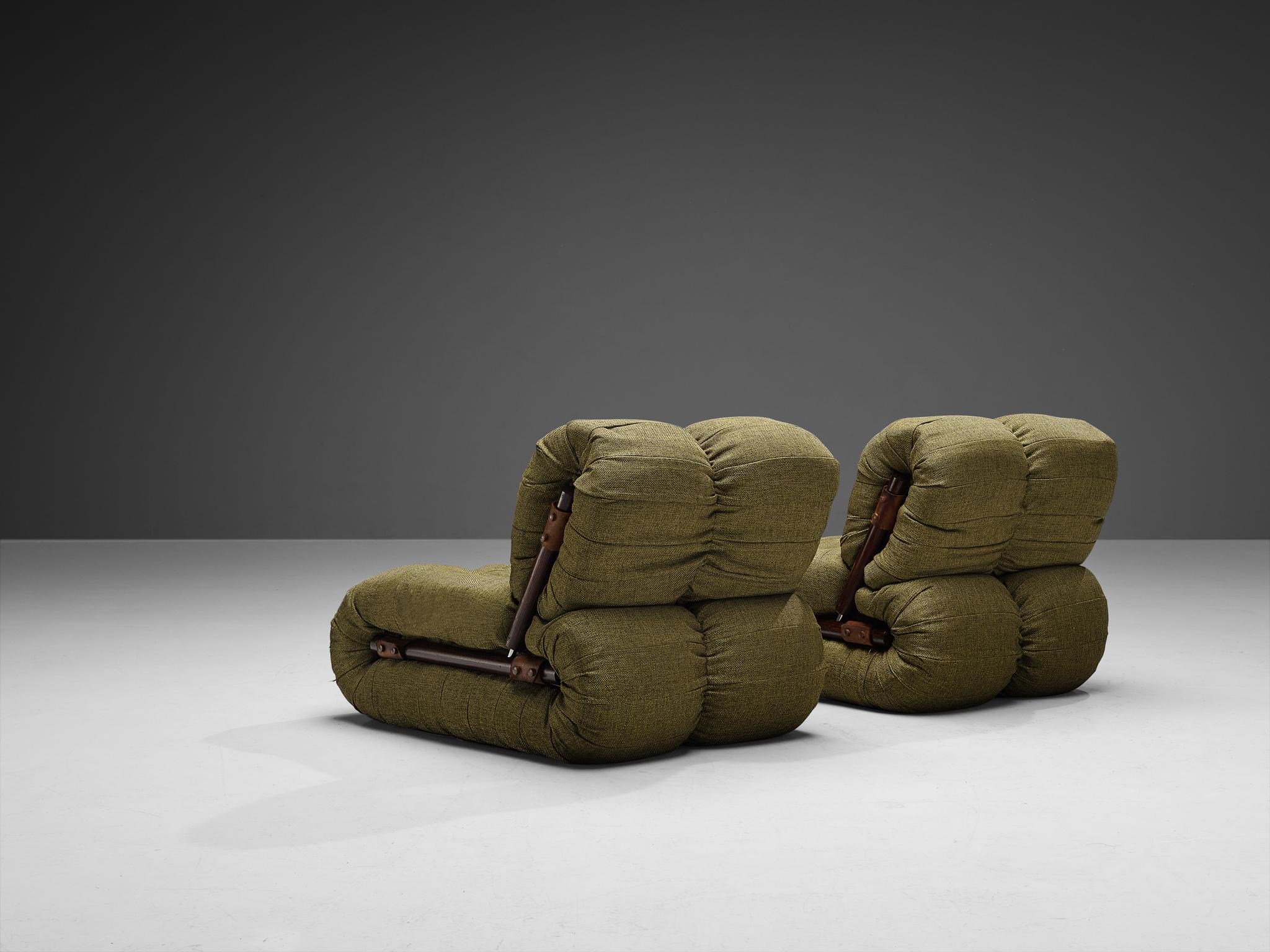Percival Lafer Lounge Chairs in Khaki Green Upholstery 1