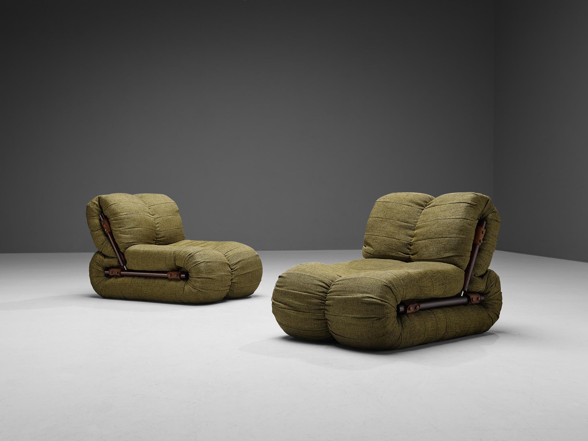 Percival Lafer Lounge Chairs in Khaki Green Upholstery 2