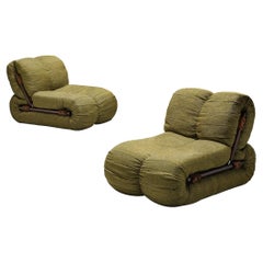 Percival Lafer Lounge Chairs in Khaki Green Upholstery