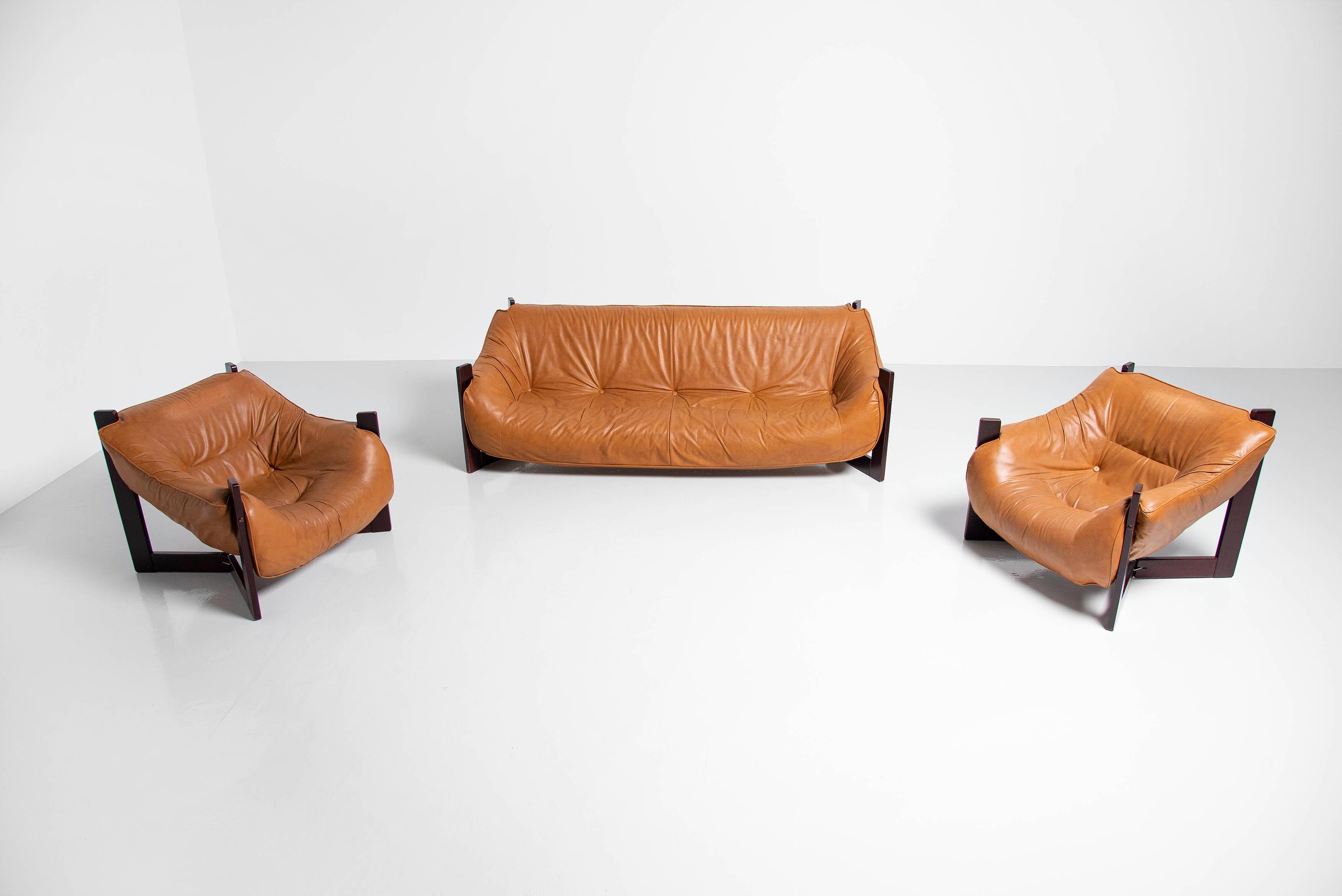 Percival Lafer Lounge Chairs in Mahogany & Leather Brazil, 1970 4