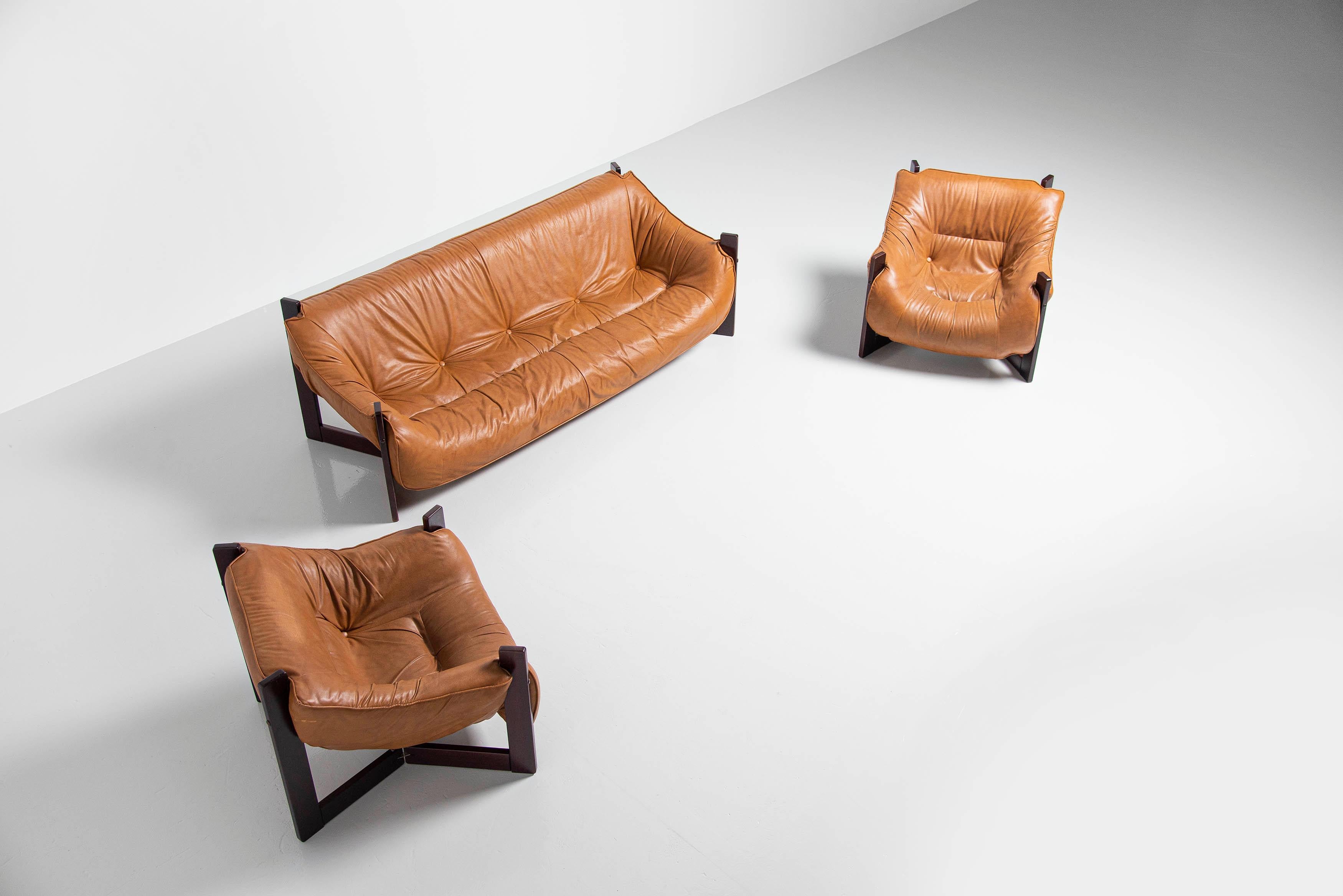 Percival Lafer Lounge Chairs in Mahogany & Leather Brazil, 1970 5