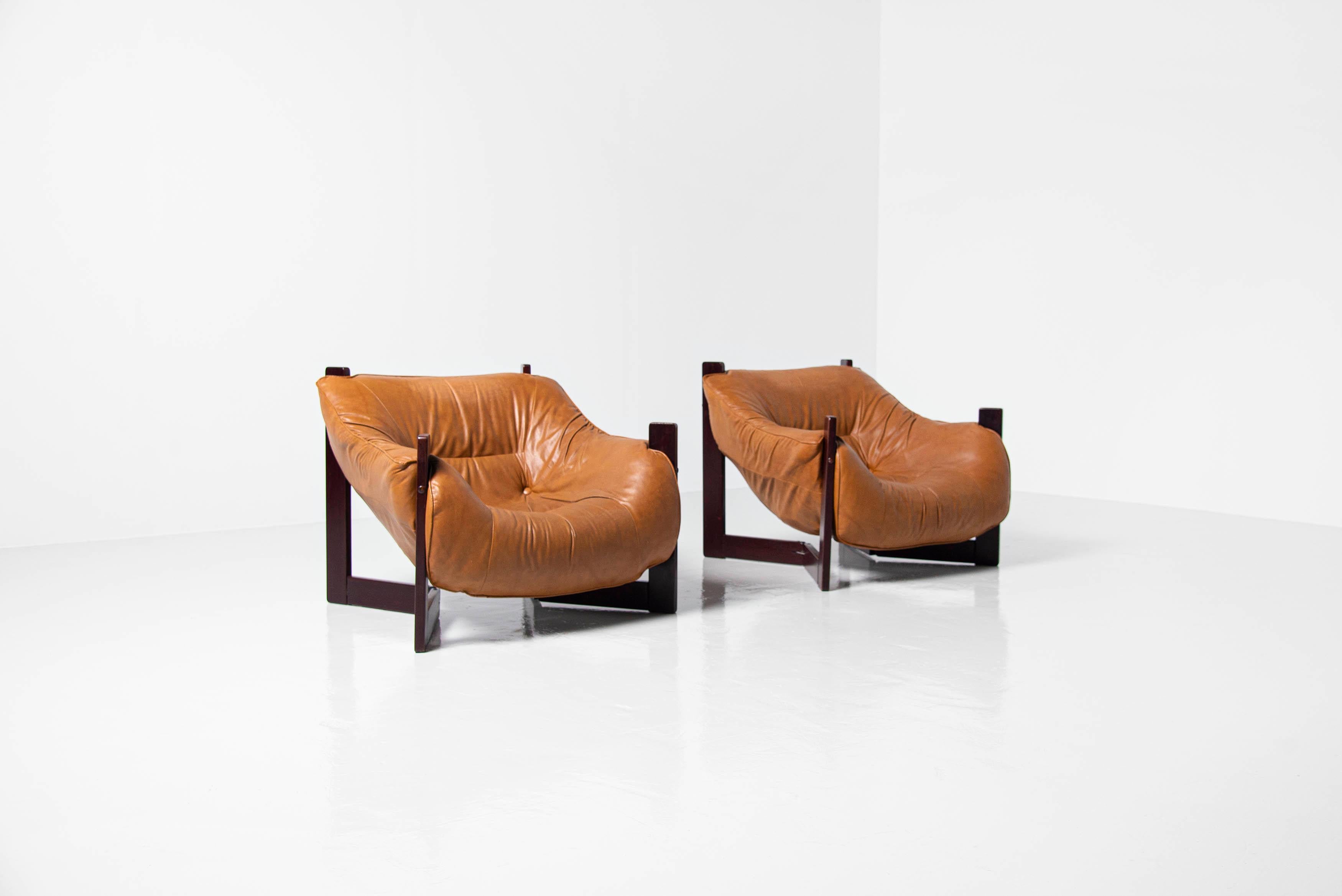 Mid-Century Modern Percival Lafer Lounge Chairs in Mahogany & Leather Brazil, 1970