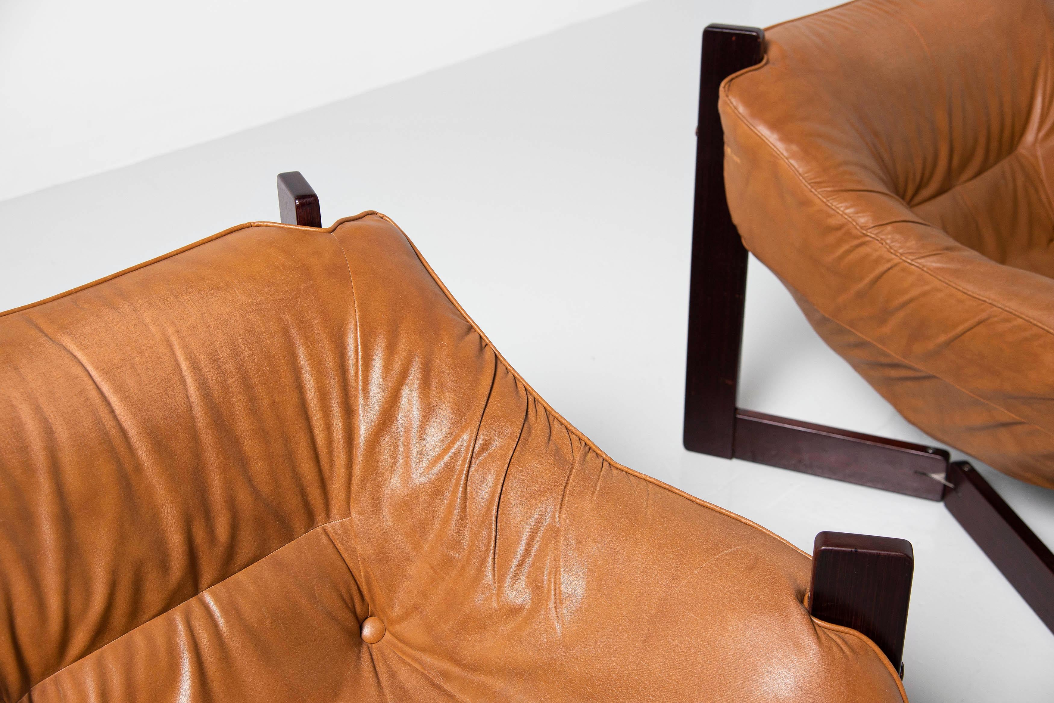 Brazilian Percival Lafer Lounge Chairs in Mahogany & Leather Brazil, 1970