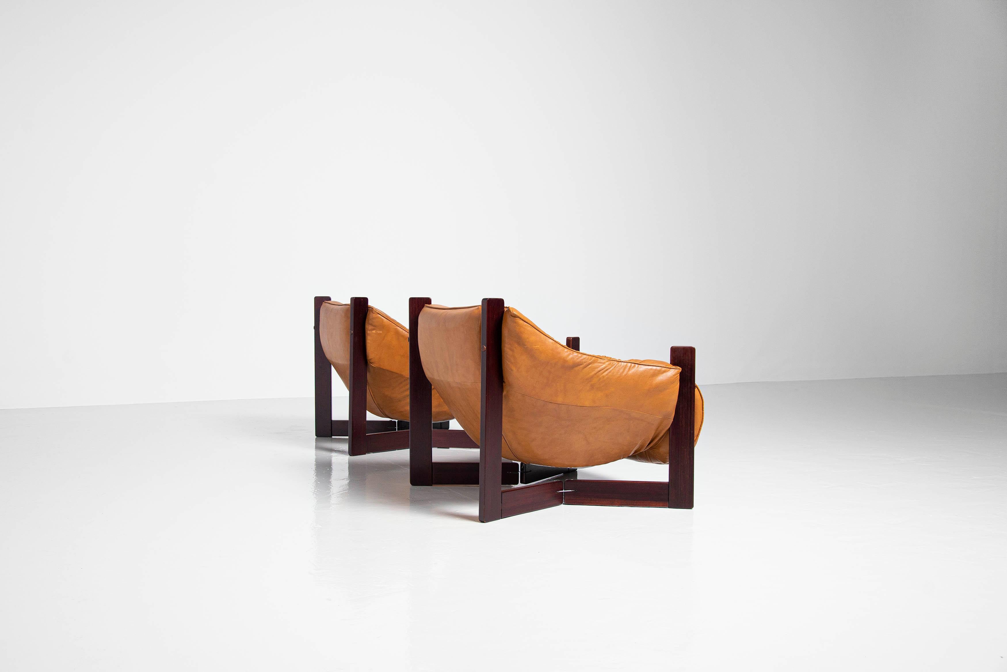 Percival Lafer Lounge Chairs in Mahogany & Leather Brazil, 1970 In Good Condition In Roosendaal, Noord Brabant