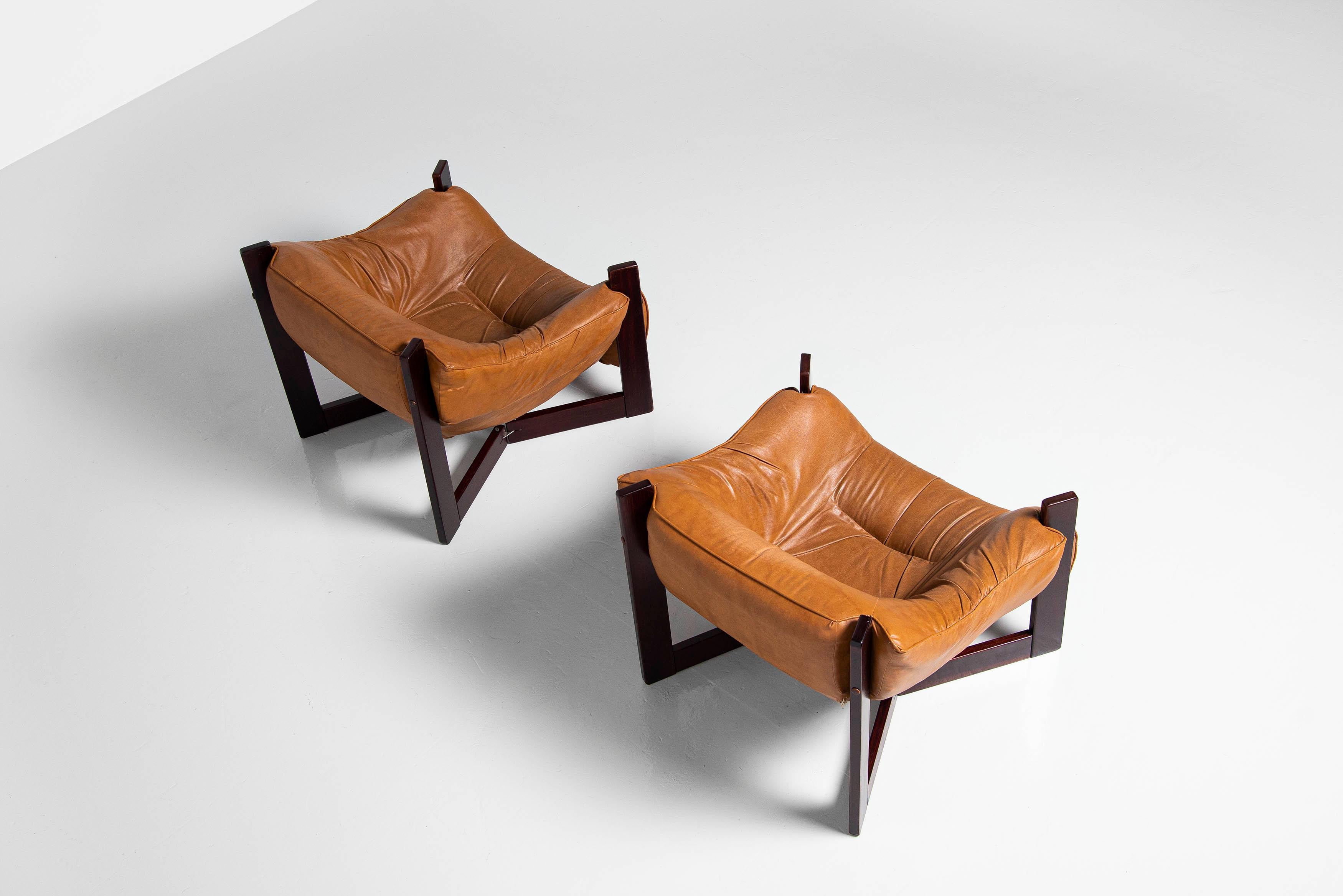 Late 20th Century Percival Lafer Lounge Chairs in Mahogany & Leather Brazil, 1970