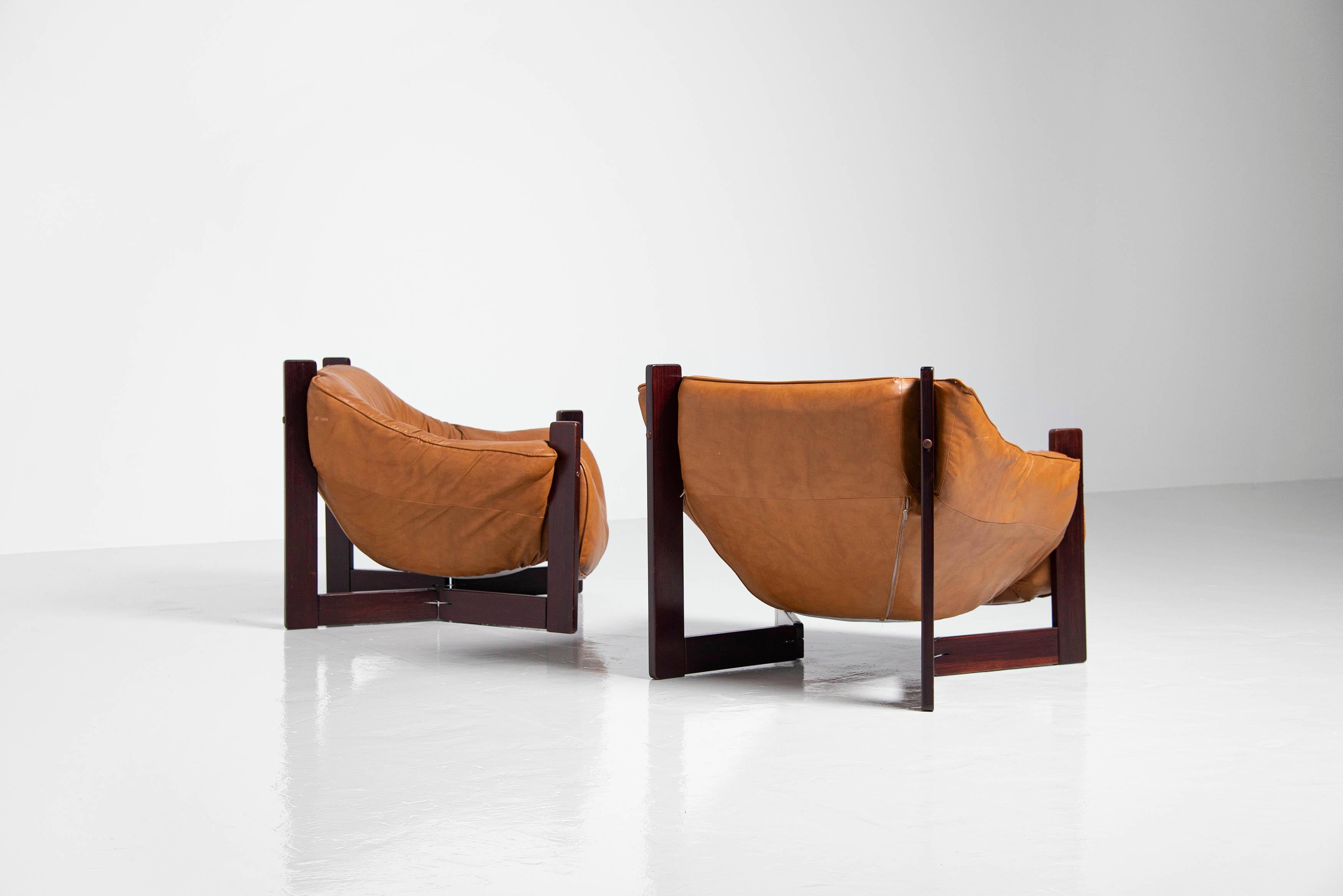 Percival Lafer Lounge Chairs in Mahogany & Leather Brazil, 1970 1