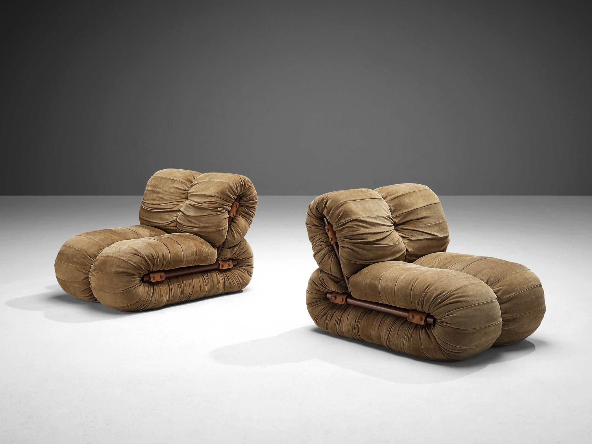 Percival Lafer Lounge Chairs in Nubuck Leather 4