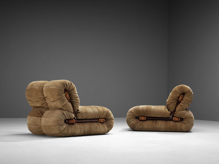 Brazilian Percival Lafer Lounge Chairs in Nubuck Leather
