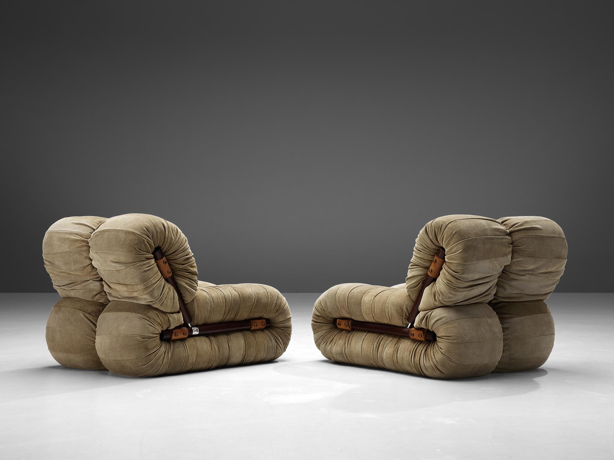 Mid-20th Century Percival Lafer Lounge Chairs in Nubuck Leather