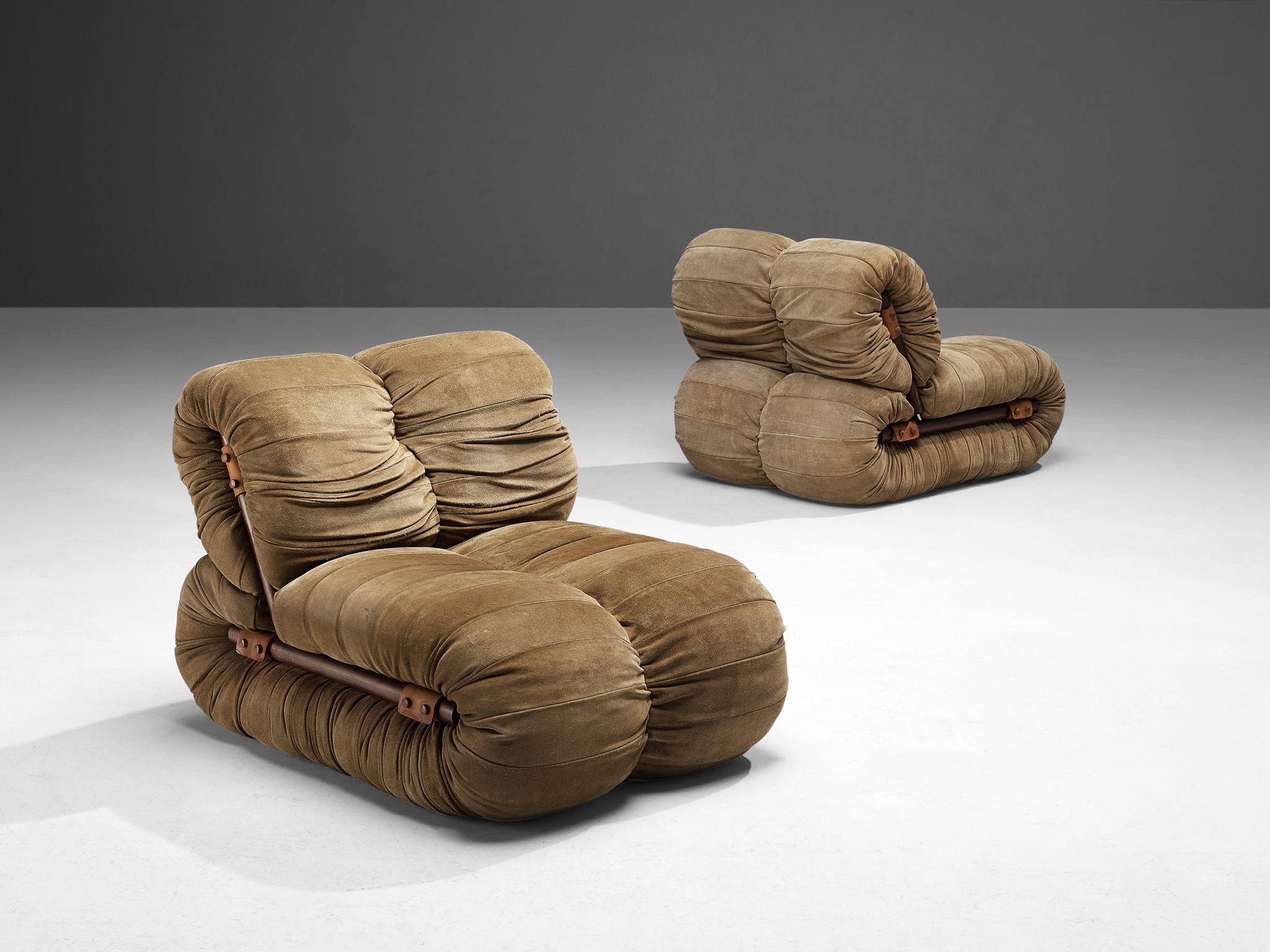 Percival Lafer Lounge Chairs in Nubuck Leather 1