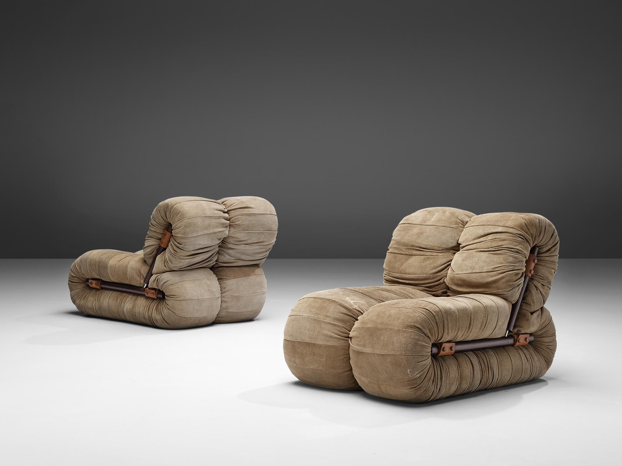 Percival Lafer Lounge Chairs in Nubuck Leather 2