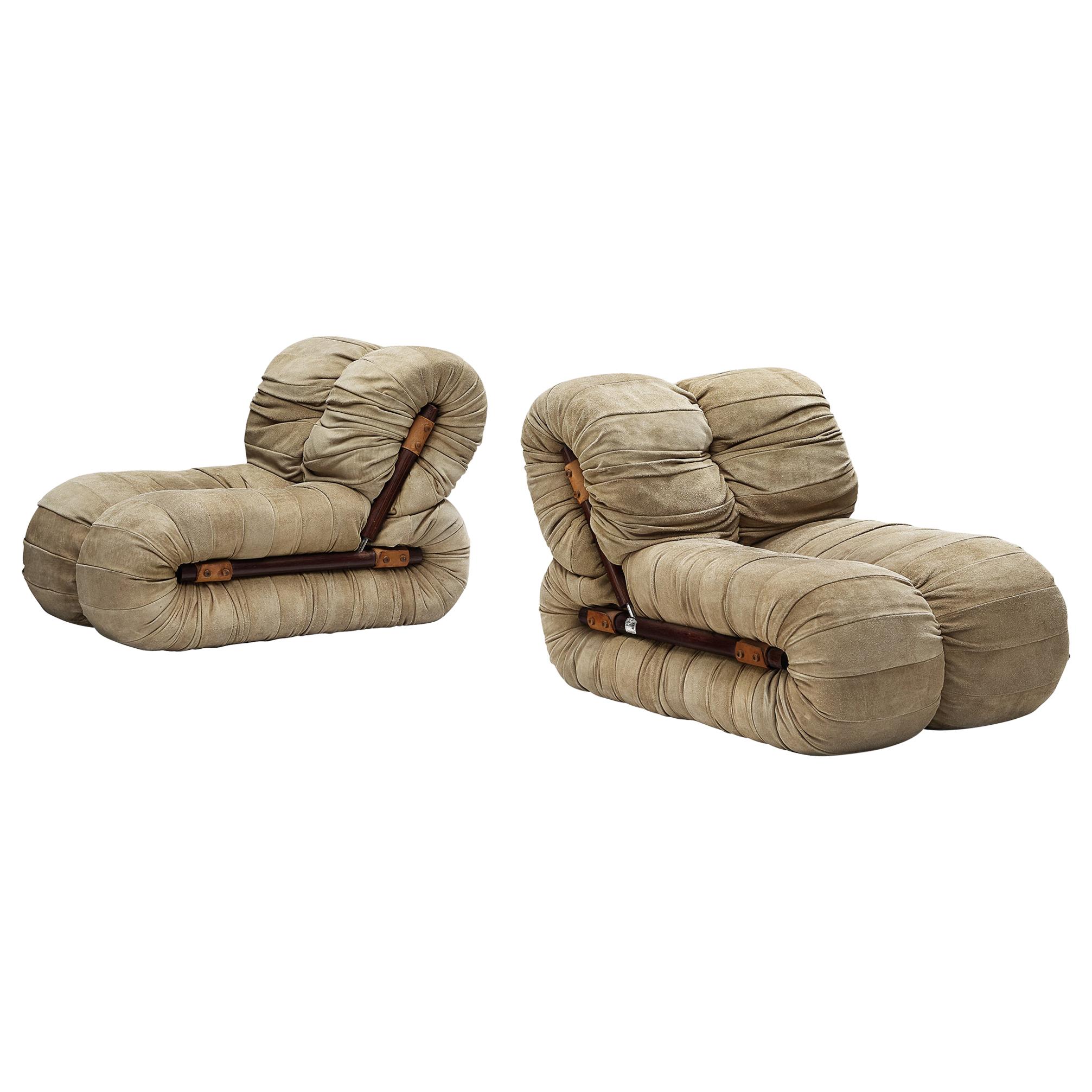 Percival Lafer Lounge Chairs in Nubuck Leather