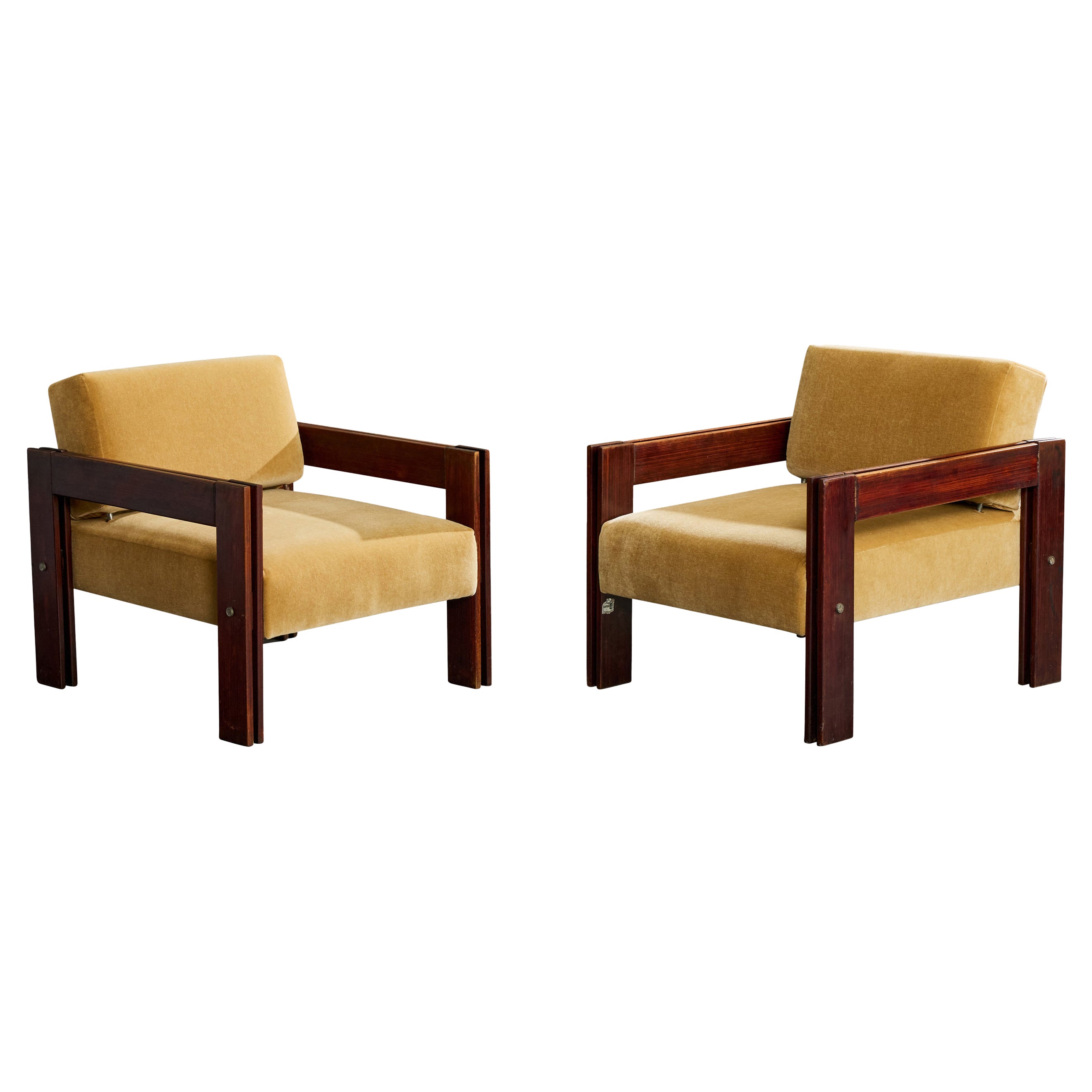 Percival Lafer, Lounge Chairs, Wood, Mohair, Brazil, 1960s im Angebot