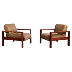 Percival Lafer, Lounge Chairs, Wood, Vinyl, Brazil, 1970s