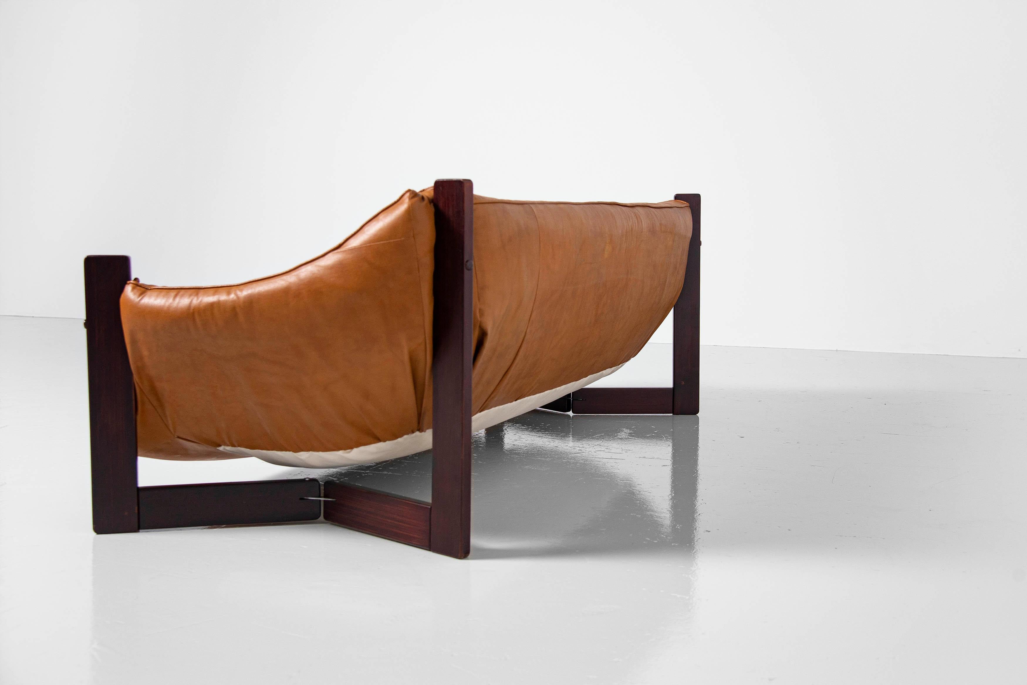 Faux Leather Percival Lafer Lounge Sofa in Jatoba & Leather, Brazil, 1970