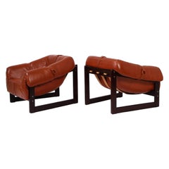 Percival Lafer Loungers Model MP-091, Cherry and Caramel Leather, Brazil, 1960s