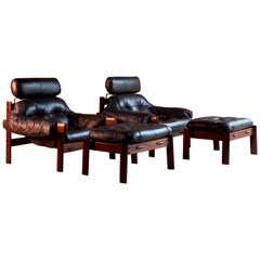 Percival Lafer Mahogany Lounge Chairs & Ottomans & Table Model MP-041 circa 1960