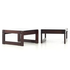 Percival Lafer MCM Brazilian Rosewood and Smoked Glass Side End Table - Pair