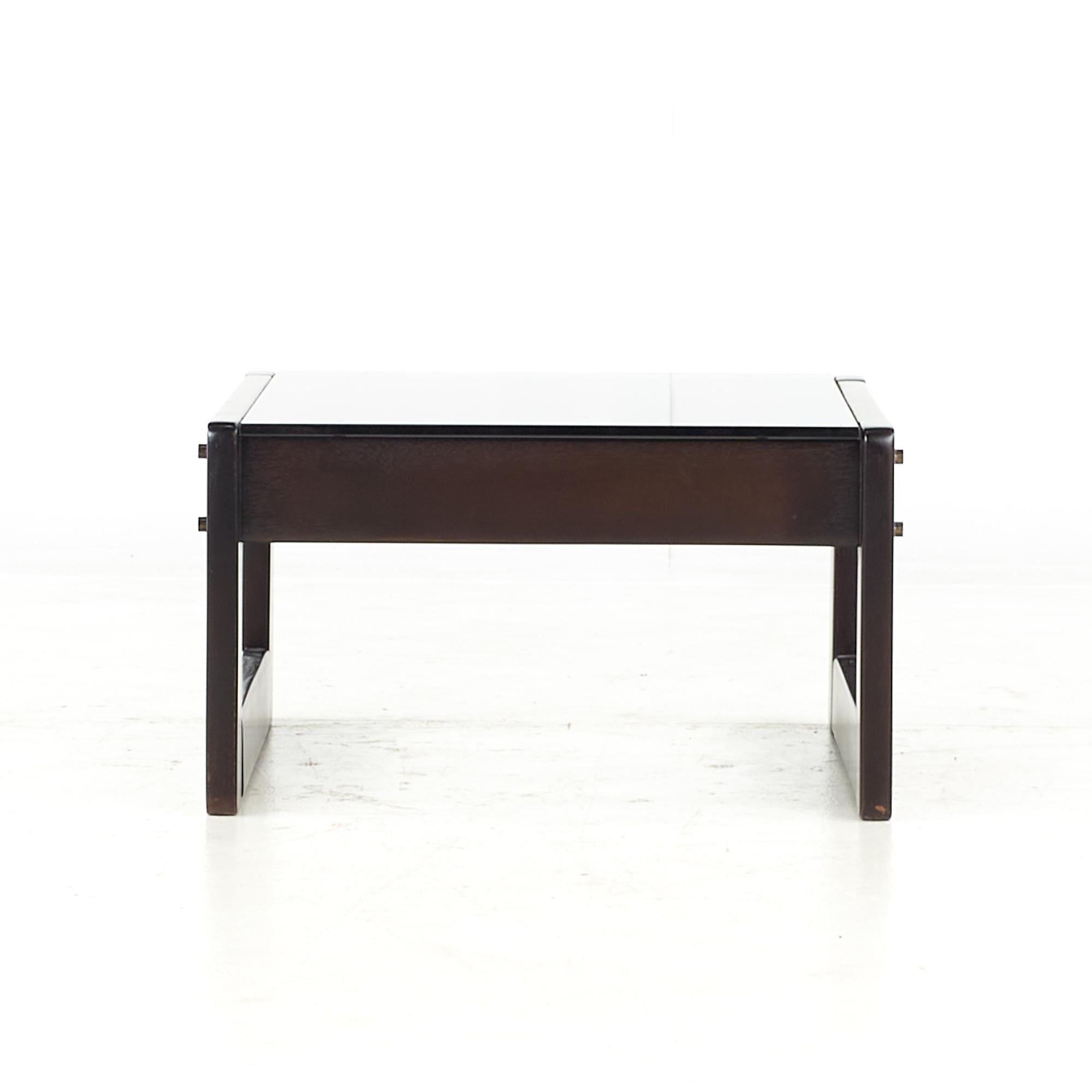 Late 20th Century Percival Lafer MCM Brazilian Rosewood and Smoked Glass Side End Table - Pair For Sale
