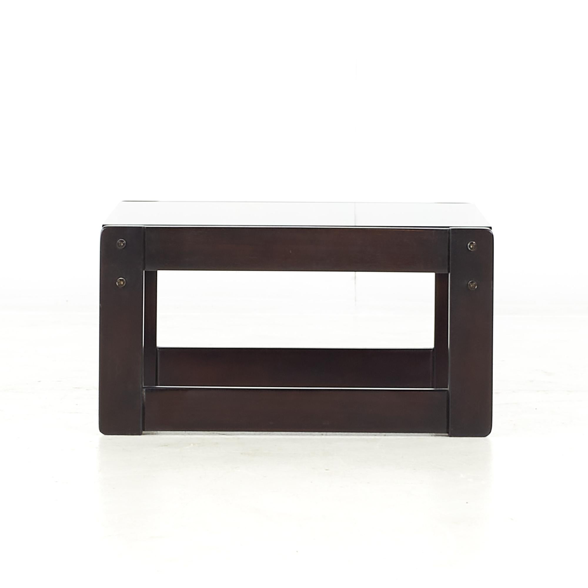 Percival Lafer MCM Brazilian Rosewood and Smoked Glass Side End Table - Pair For Sale 3