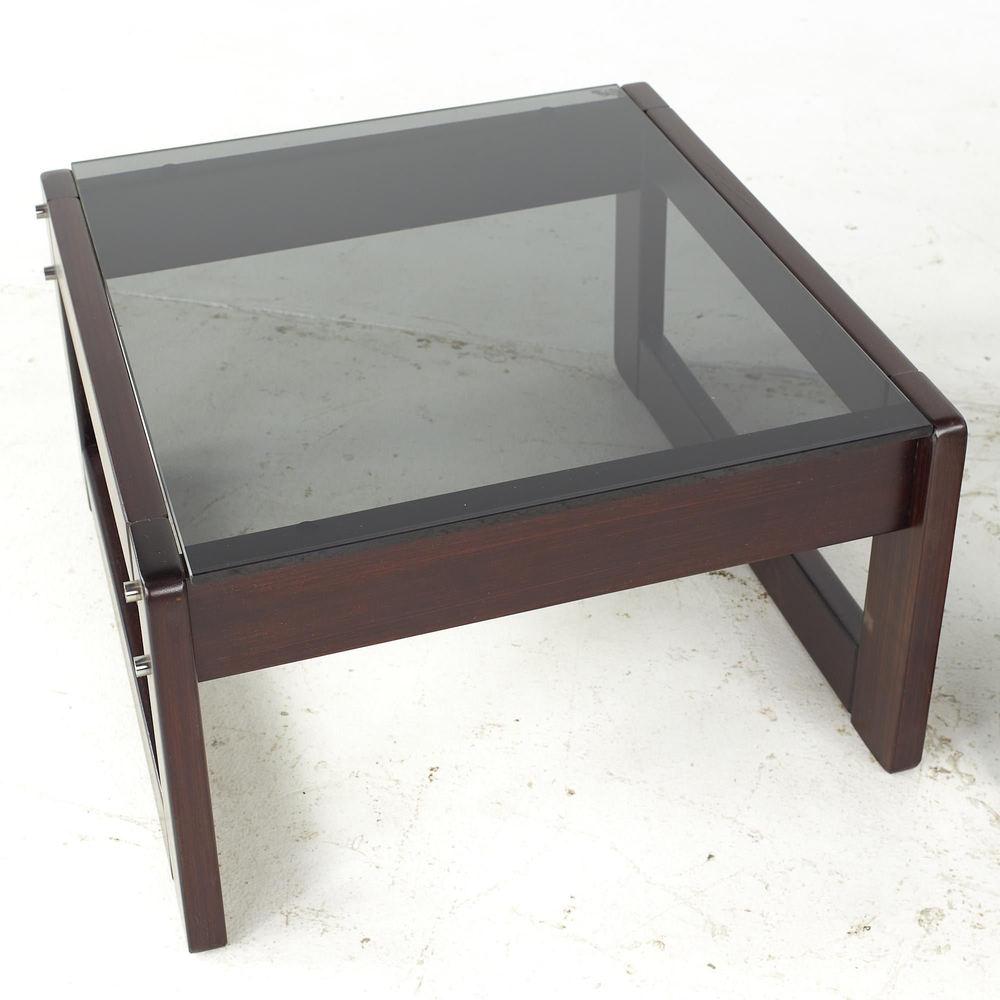 Percival Lafer MCM Brazilian Rosewood and Smoked Glass Side End Table - Pair For Sale 4