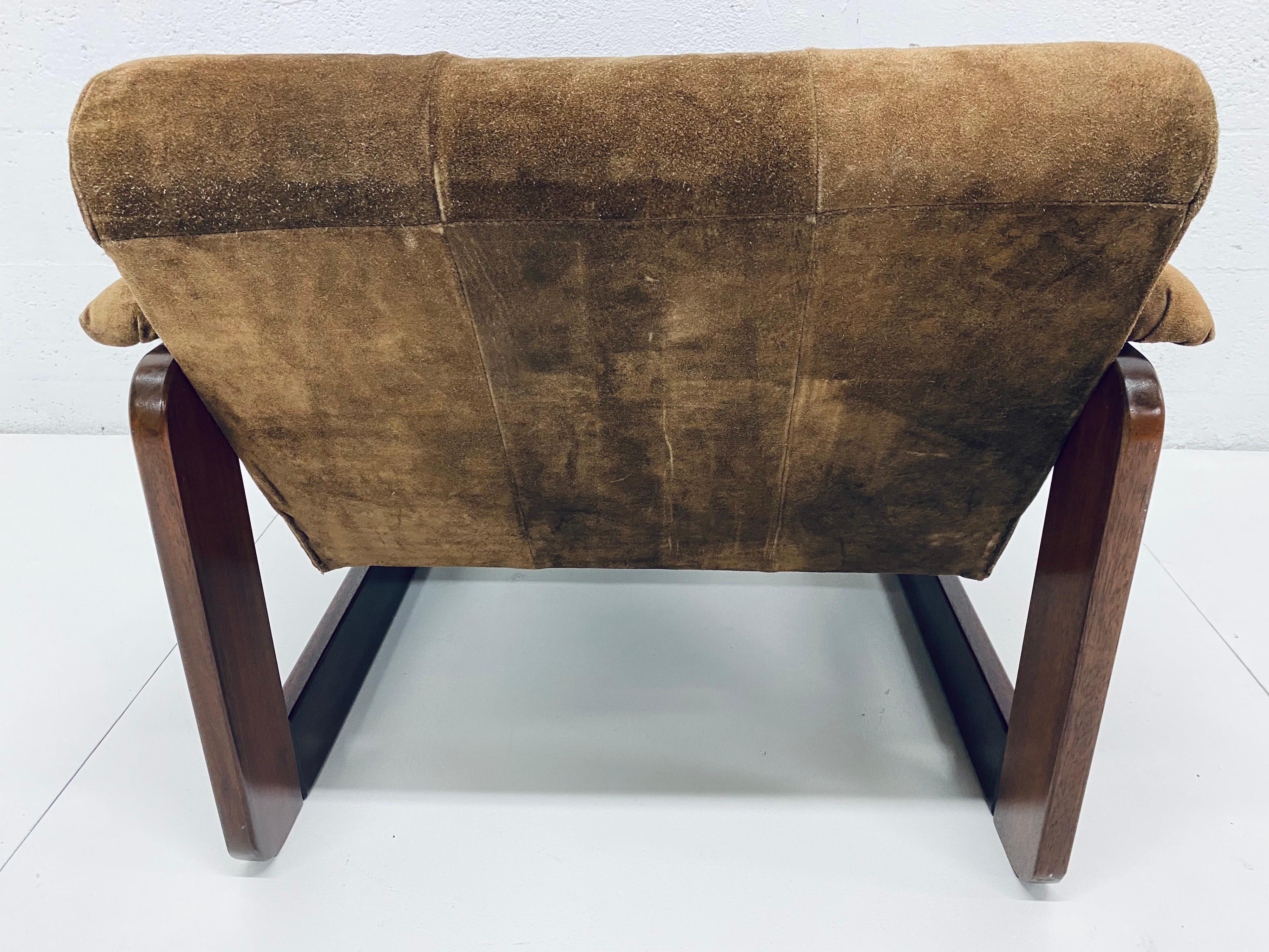 Mid-Century Modern Percival Lafer Midcentury Brazilian Brown Suede and Rosewood Lounge Chair