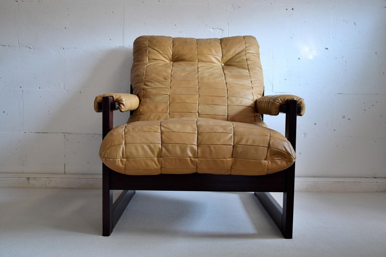 Late 20th Century Percival Lafer Mid-Century Modern Brazilian Mahogany and Leather Lounge Chair For Sale