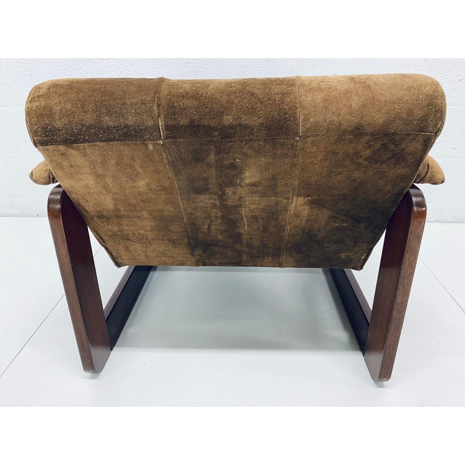 Percival Lafer Midcentury Brazilian Brown Suede and Rosewood Lounge Chair In Good Condition In Miami, FL