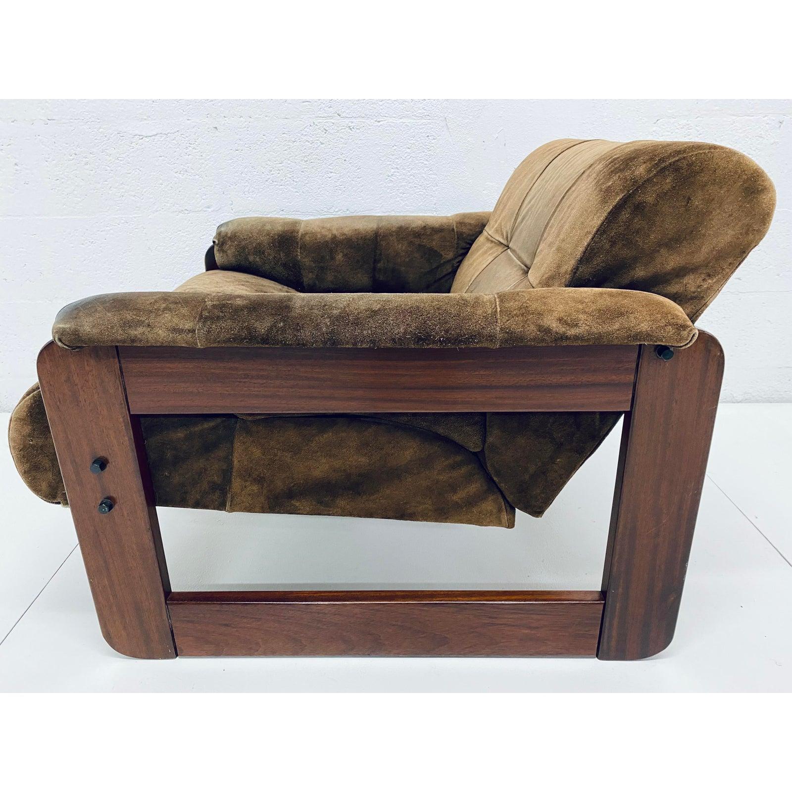 Late 20th Century Percival Lafer Midcentury Brazilian Brown Suede and Rosewood Lounge Chair