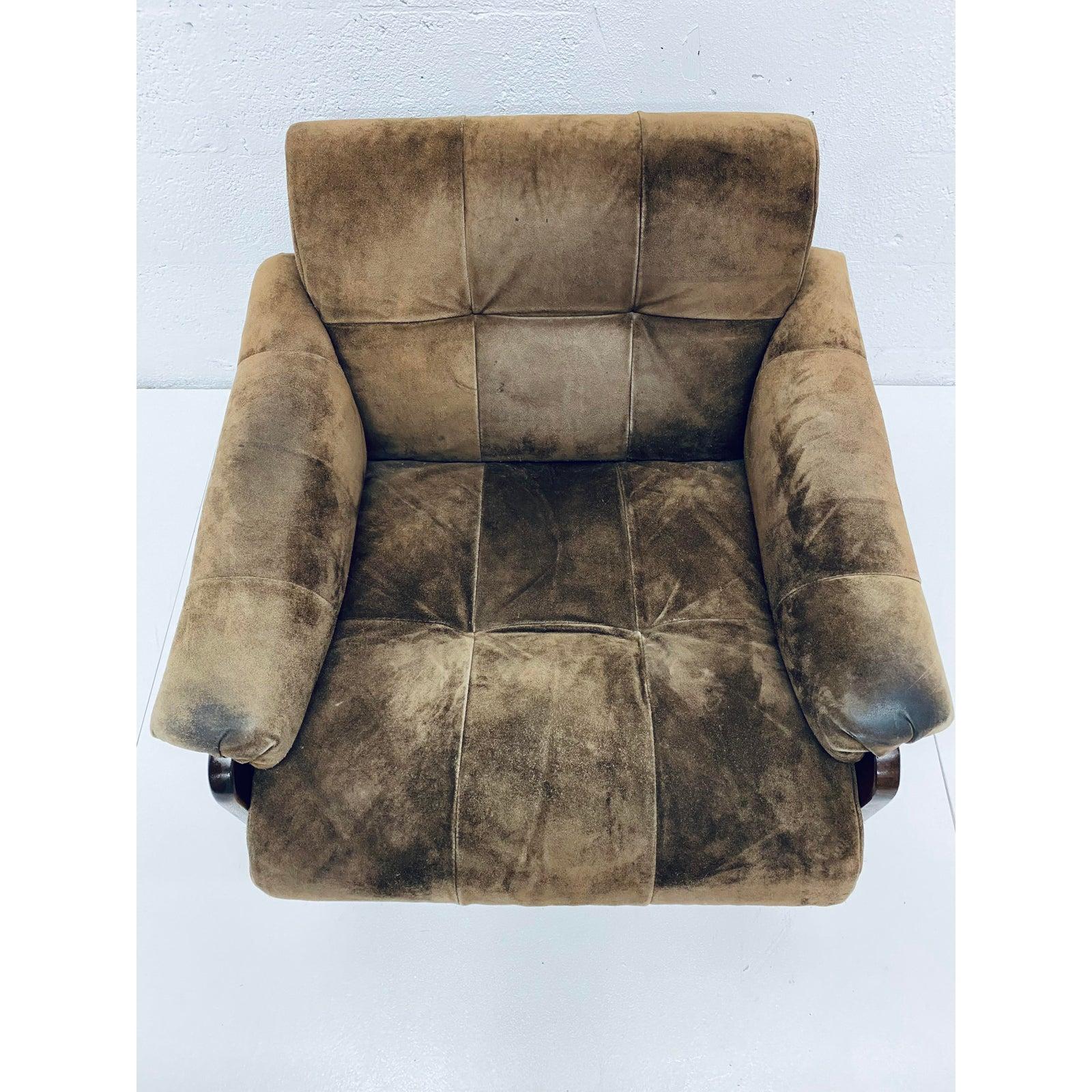 Percival Lafer Midcentury Brazilian Brown Suede and Rosewood Lounge Chair 1