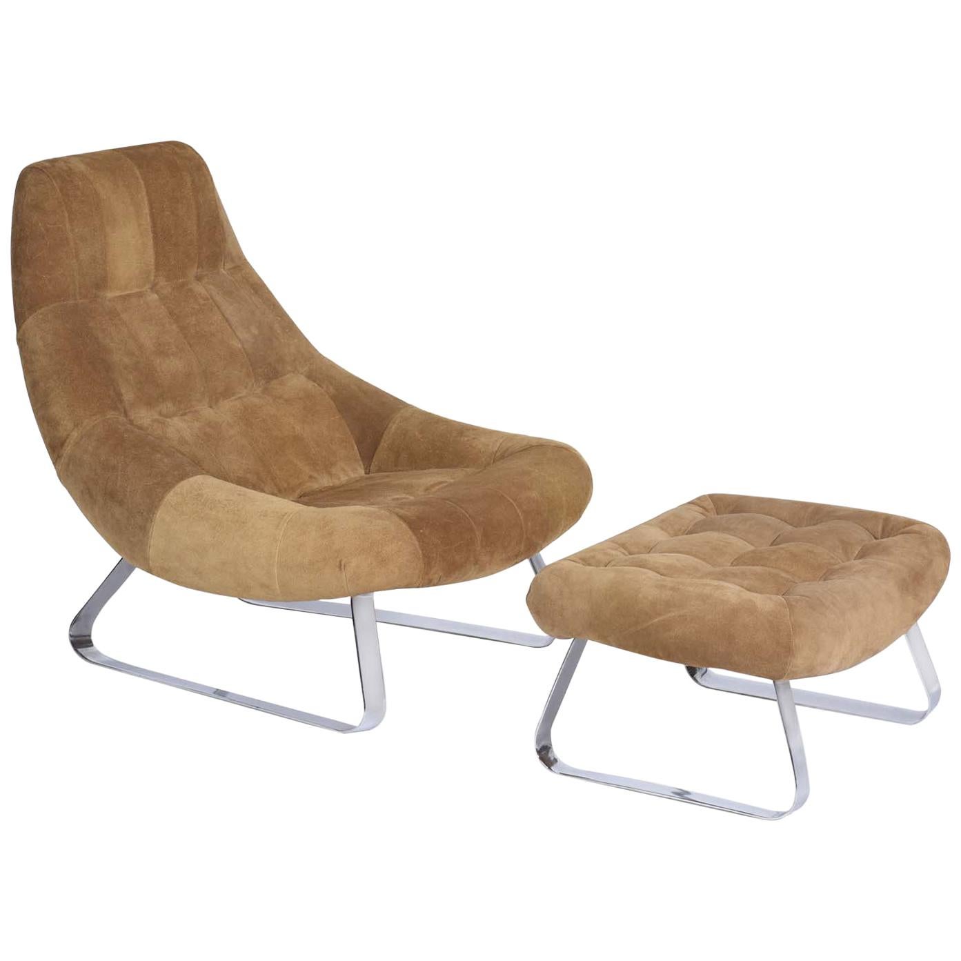 Percival Lafer Midcentury Brazilian "Earth Chair" Set Armchair and Ottoman, 1976