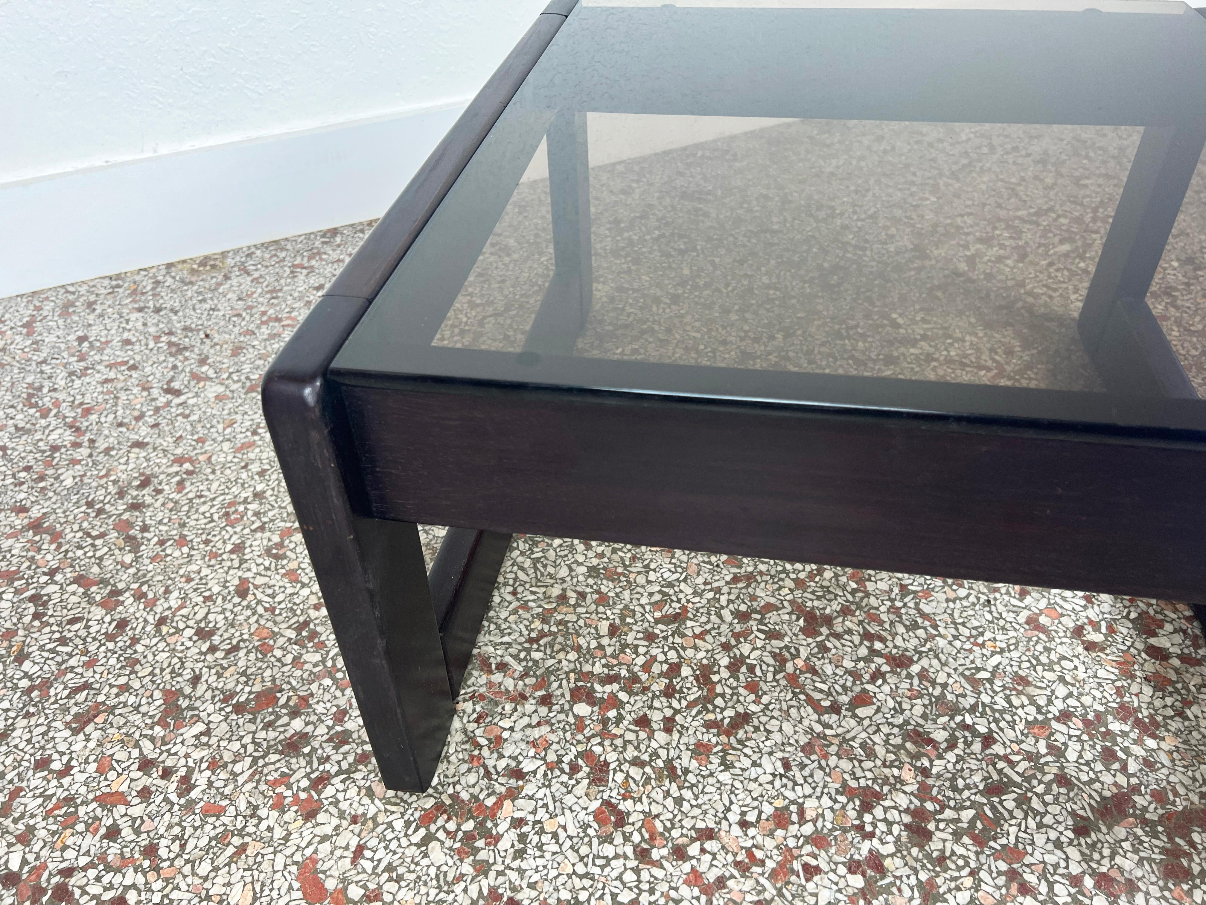 Percival Lafer MP-091 Brazilian Jacaranda Rosewood and Smoked Glass Side Table In Good Condition For Sale In Fort Lauderdale, FL