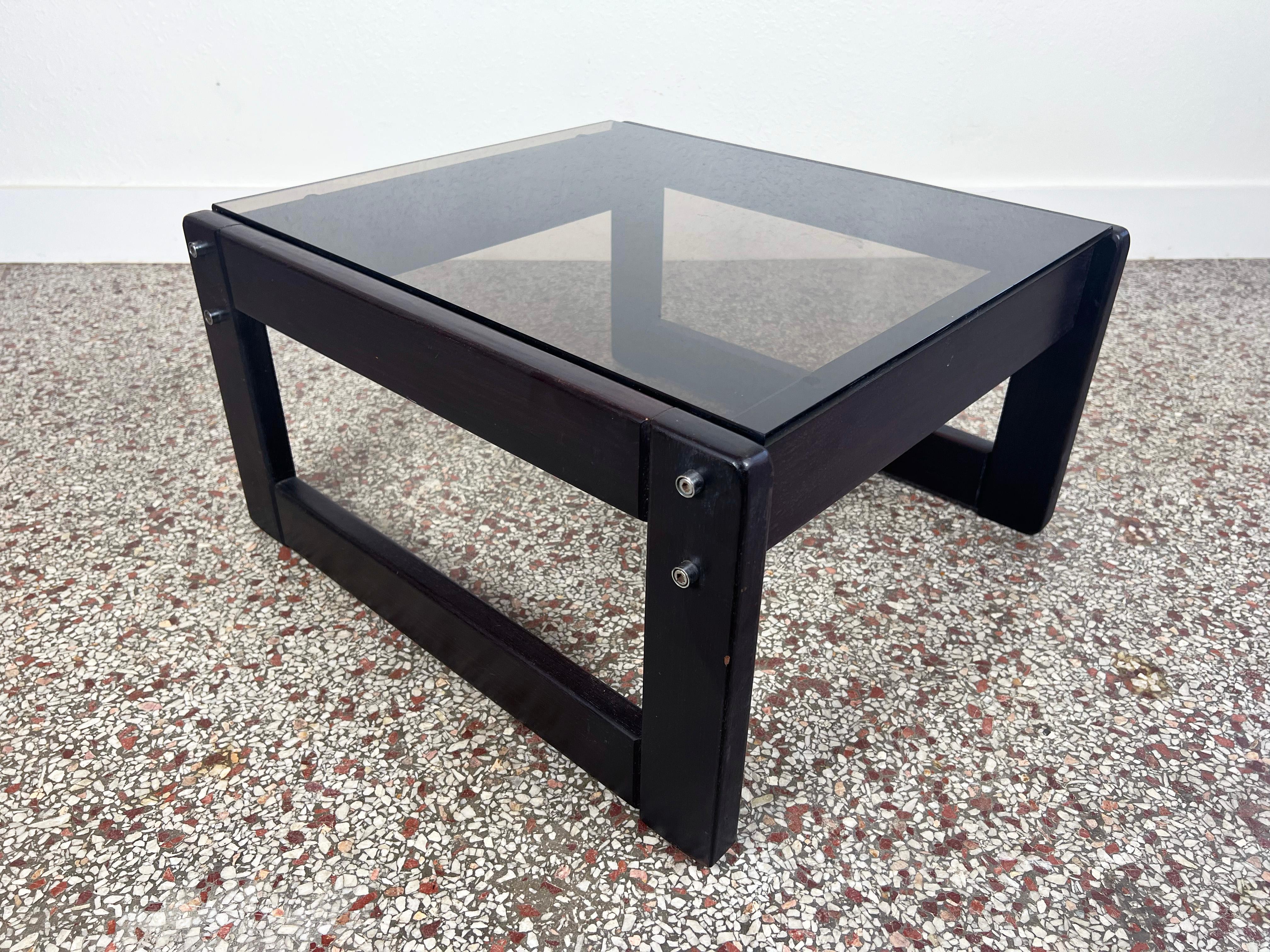 20th Century Percival Lafer MP-091 Brazilian Jacaranda Rosewood and Smoked Glass Side Table For Sale