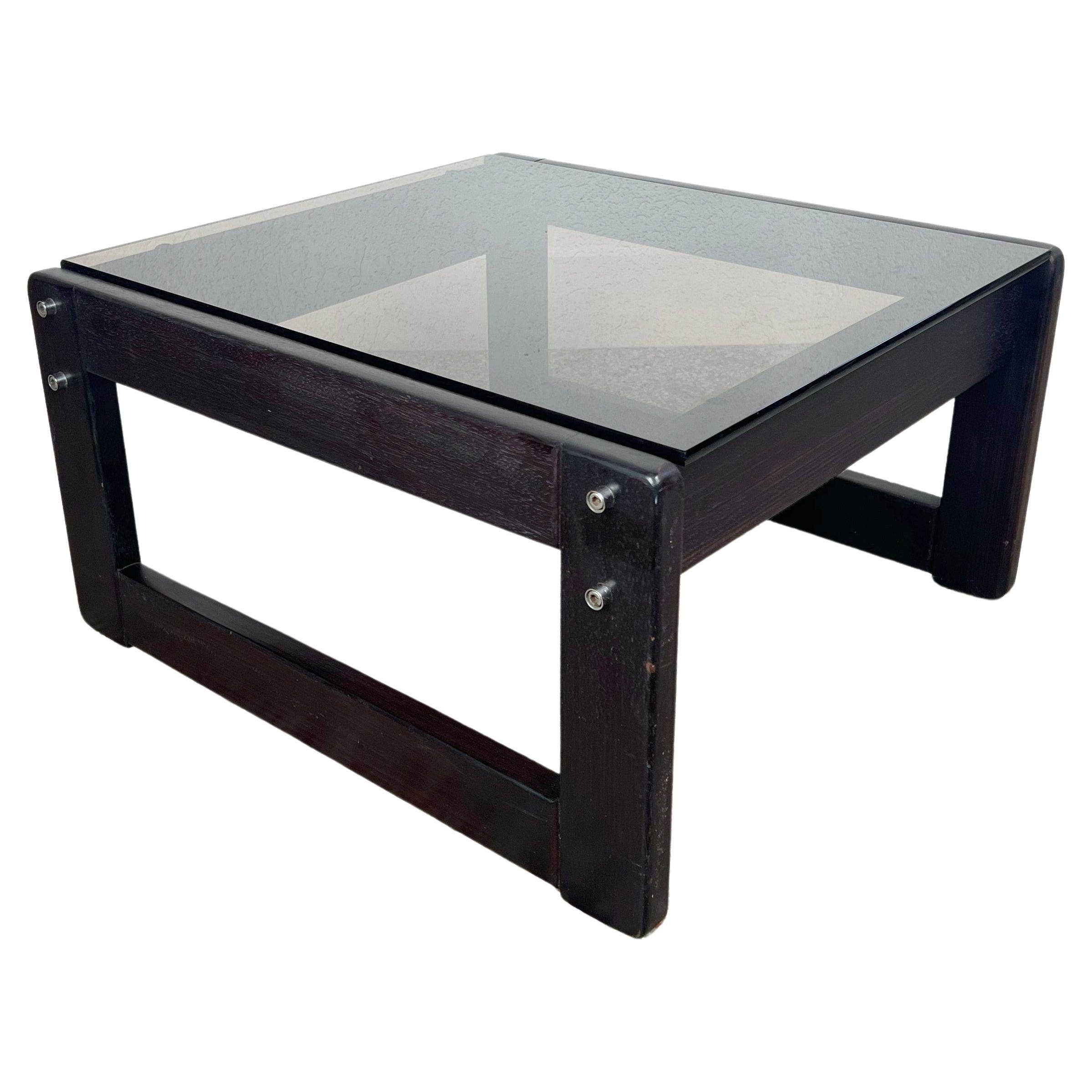 Percival Lafer MP-091 Brazilian Jacaranda Rosewood and Smoked Glass Side Table For Sale