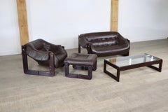 Percival Lafer MP-97 Sofa Lounge Chair Set in Dark Brown Leather, 1960s