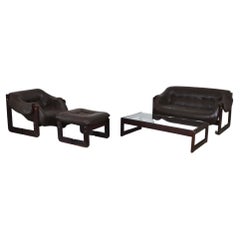 Percival Lafer MP-97 Sofa Lounge Chair Set in Dark Brown Leather, 1960s