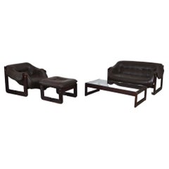 Percival Lafer MP-97 Sofa-Loungesessel-Set aus dunkelbraunem Leder, 1960er Jahre