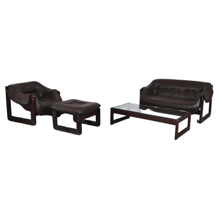 Percival Lafer MP97 Sofa Lounge Chair Set in Dark Brown Leather, 1960s