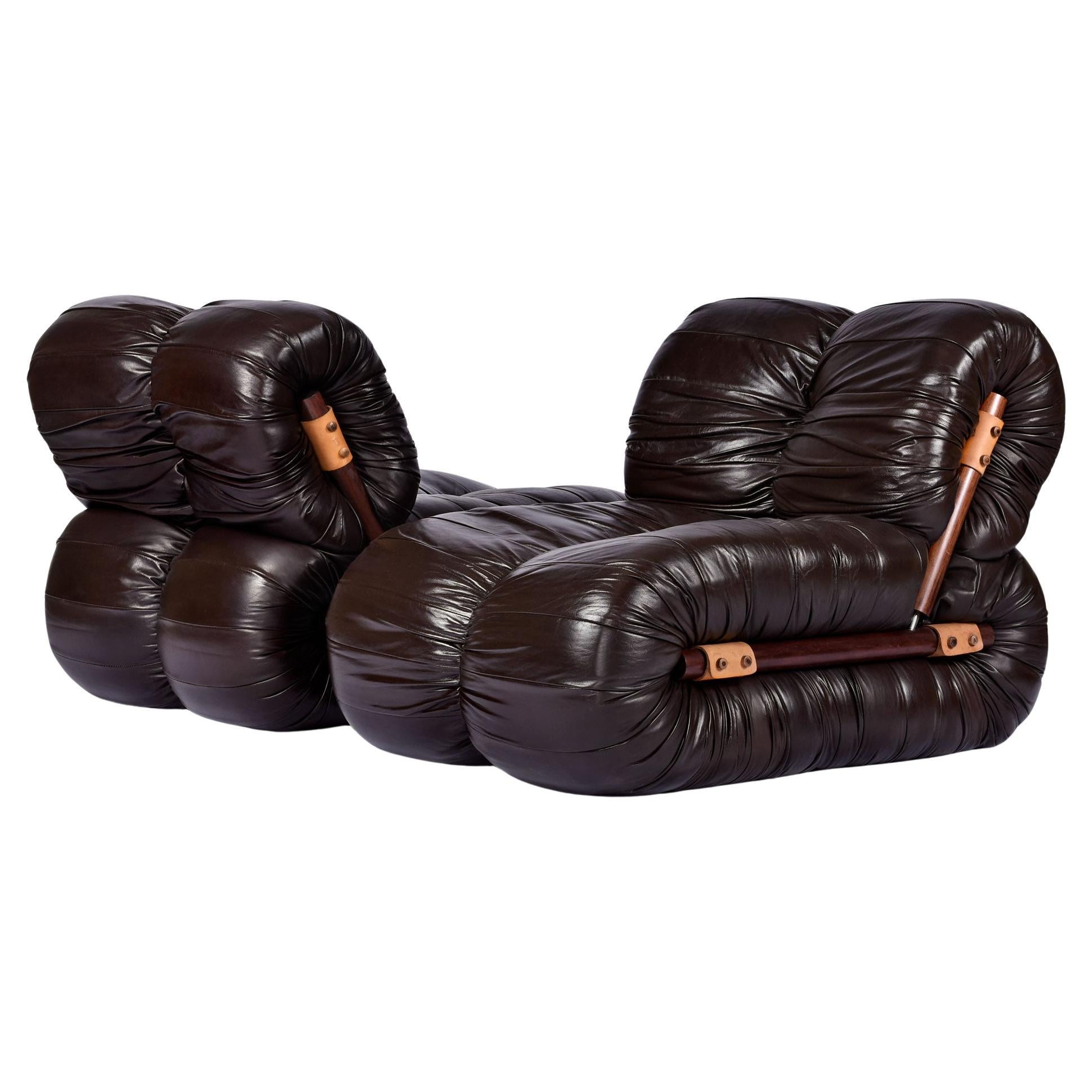 Percival Lafer MP-116 Silla de salón modular, Brasil Años 70 Raro Juego de 4 disponible Cuero en venta