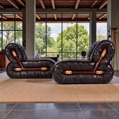 Percival Lafer MP-116 Conjunto modular de sillones de salón, cuero oscuro, Brasil, 1973