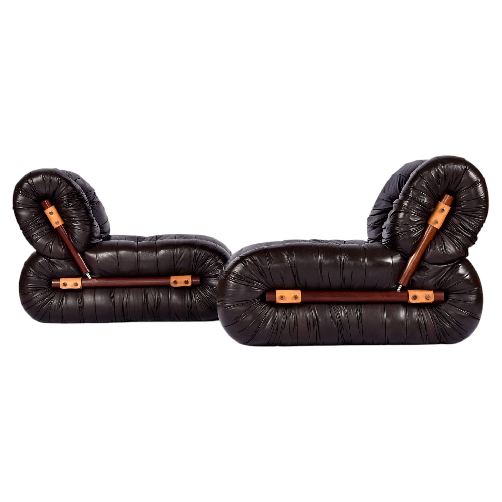 Percival Lafer MP-116 Modular Lounge Chair Unit Set, Dark Leather, Brazil, 1973