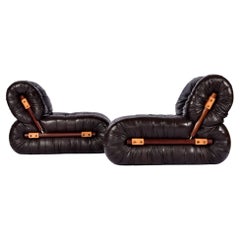 Percival Lafer MP-116 Conjunto modular de sillones de salón, cuero oscuro, Brasil, 1973