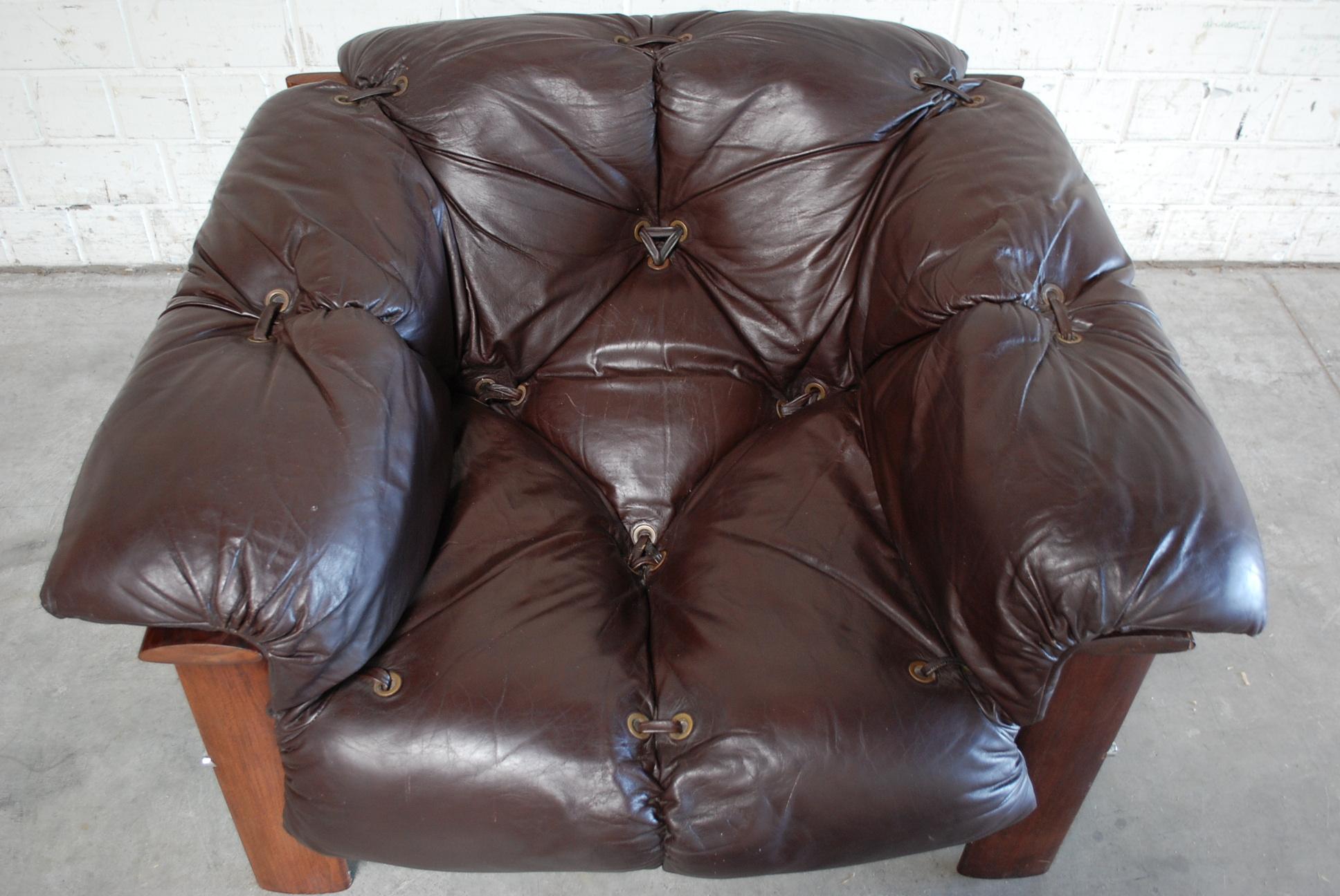 Brazilian Percival Lafer MP 129 Leather Lounge Chair Armchair