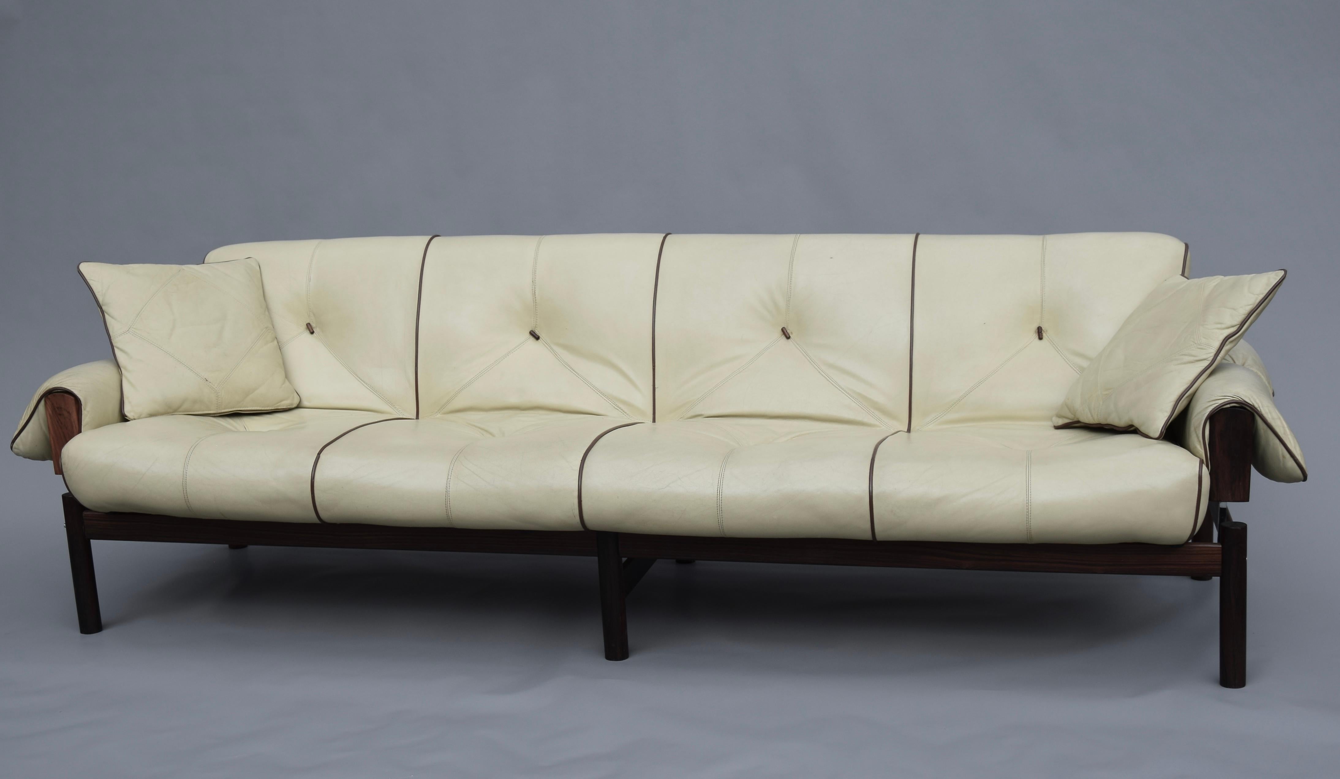 Percival Lafer MP-13 Ivory Leather Sofa For Sale 8