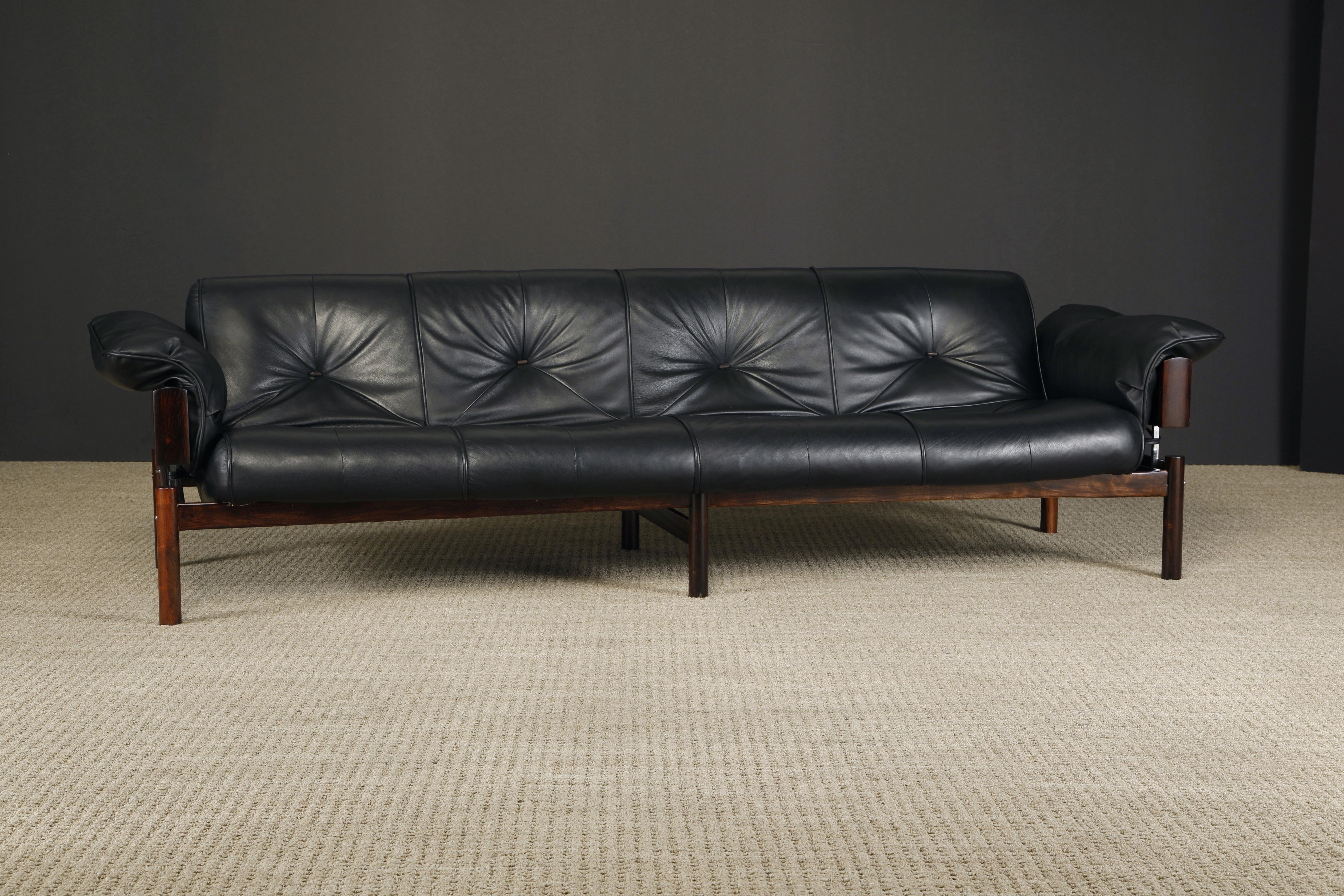 Mid-Century Modern Percival Lafer 'MP-13' Rosewood and Leather Four-Seat Sofa, Brazil, c. 1967