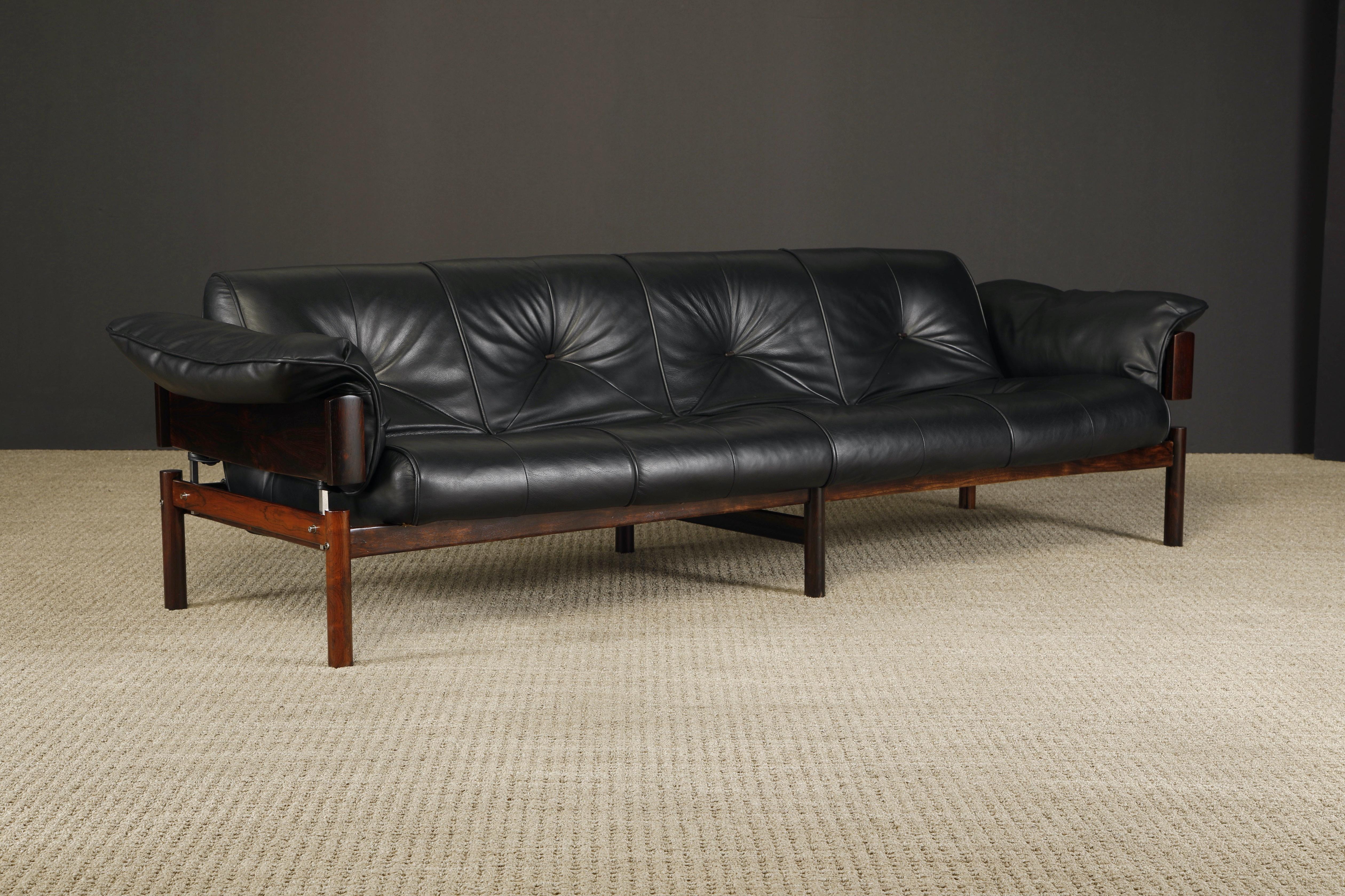 Brazilian Percival Lafer 'MP-13' Rosewood and Leather Four-Seat Sofa, Brazil, c. 1967