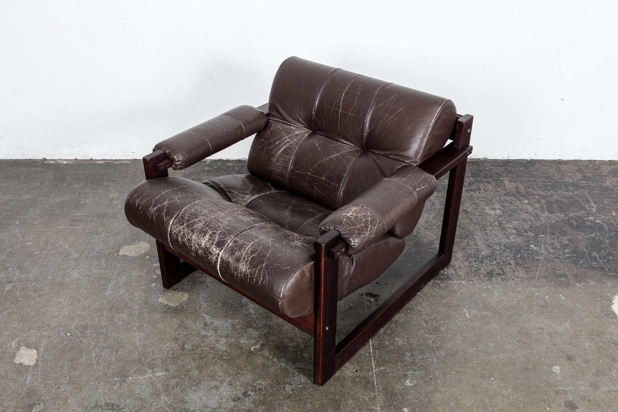 Percival Lafer MP-167 Brown Leather Lounge Chair, Jatoba Wood, Brazil, Lafer MP 2