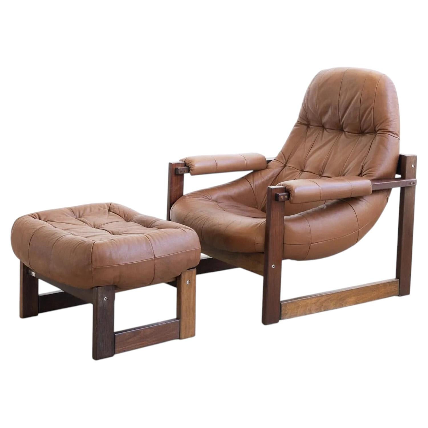 Percival Lafer MP-173 Earth Lounge Chair with Ottoman Rosewood & Leather