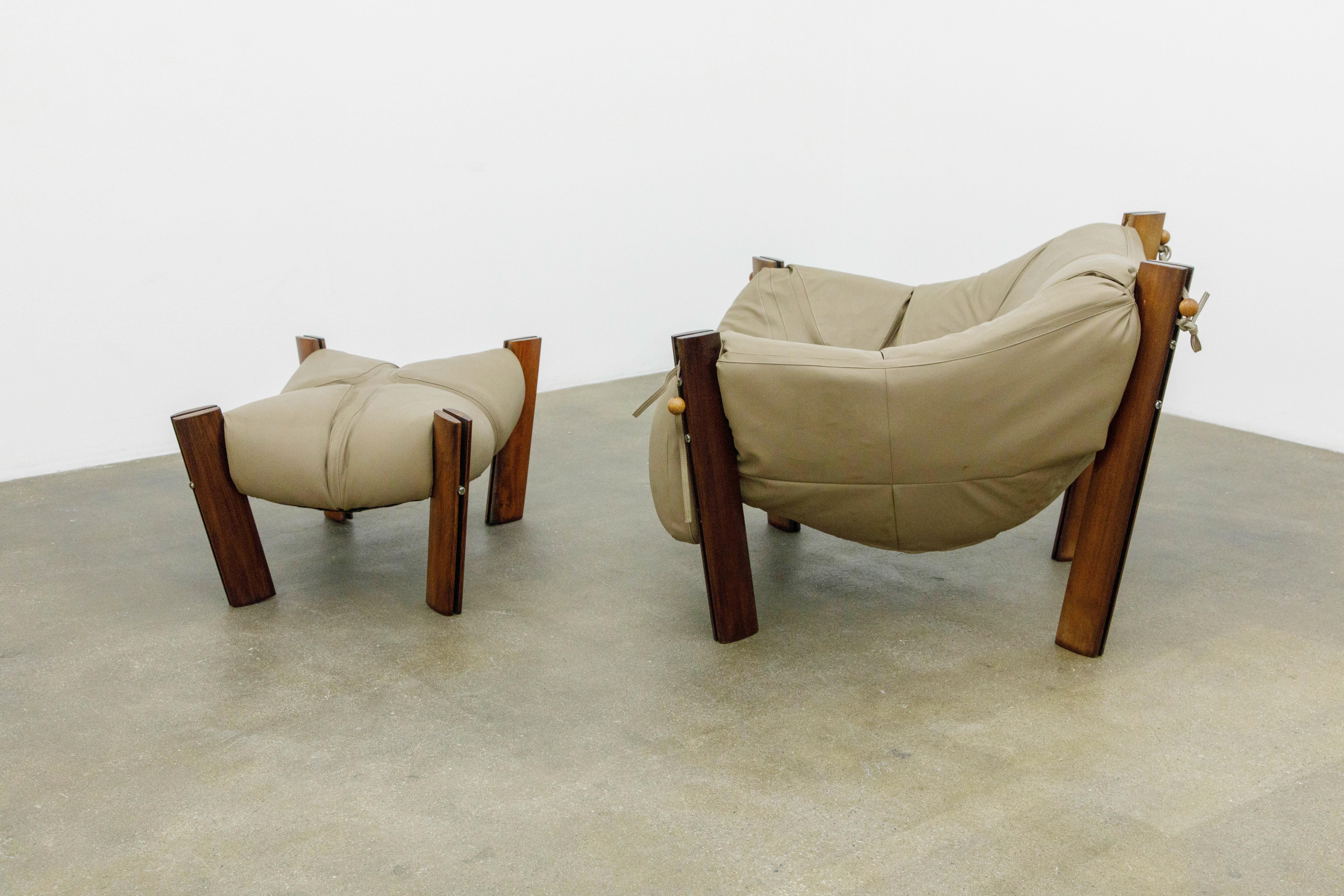 Percival Lafer 'MP-211' Armchairs and Ottoman, Brazil circa 1960s, Signed 3