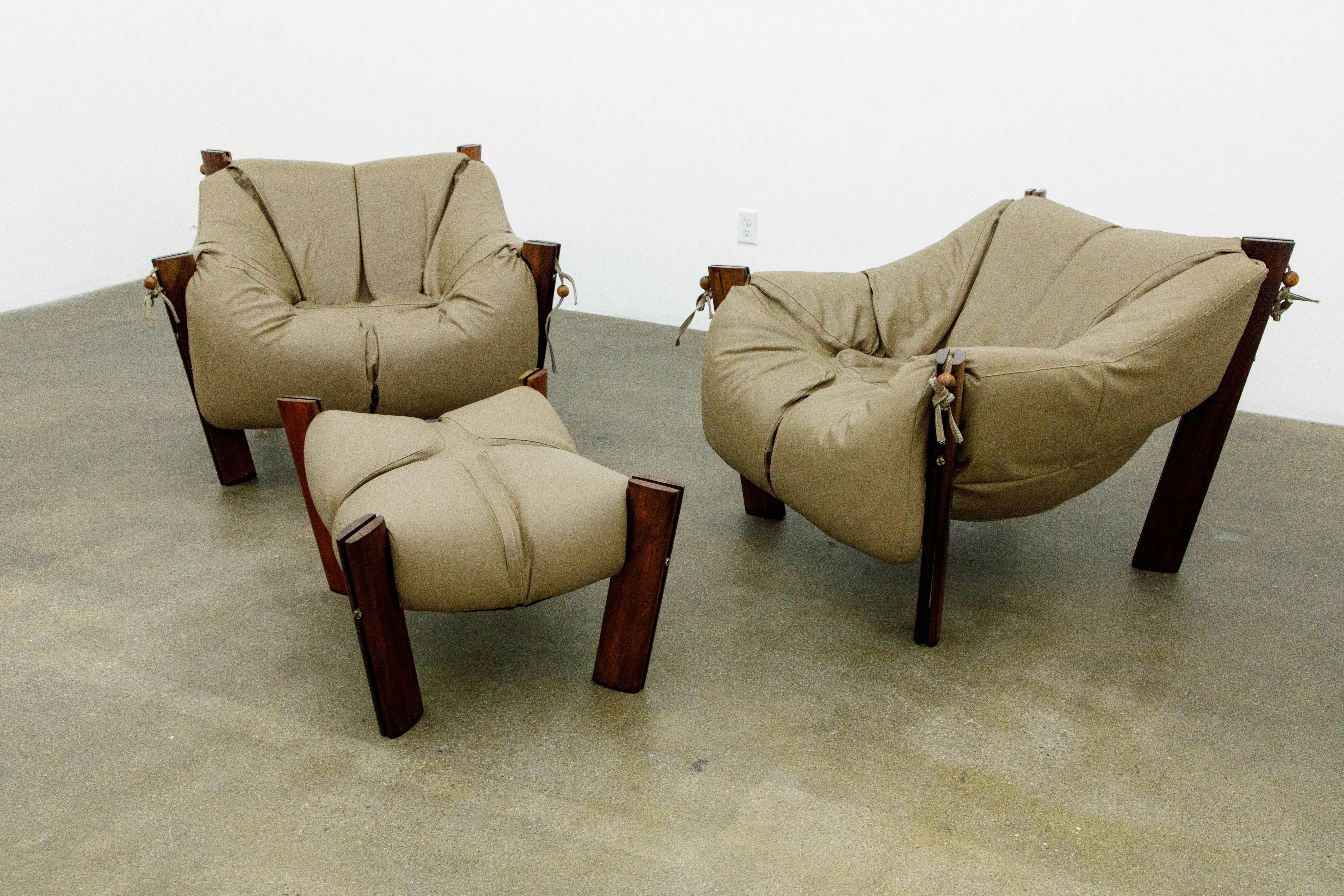 Mid-Century Modern Percival Lafer 'MP-211' Armchairs and Ottoman, Brazil circa 1960s, Signed